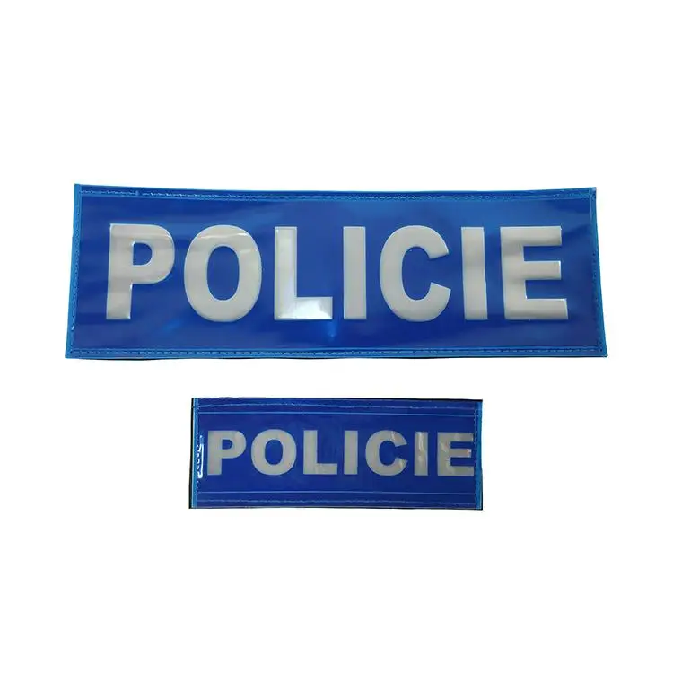 Reflective High Visibility Cloth Vest Custom Logo PVC Vinyl Reflective Blue Security Badge Label Patches With Hard Hook And Loop