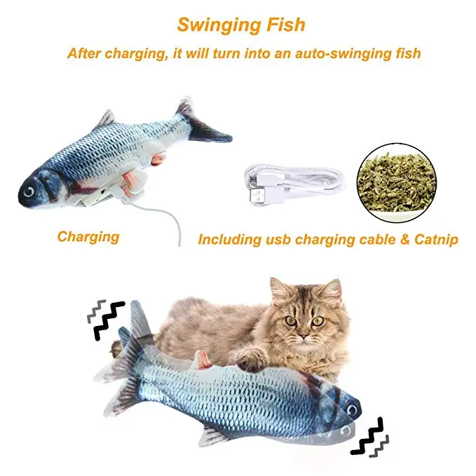 Electronic Cat Toys Interactive Electric Cat Toy Fish for Kitty Catnip Perfect for Biting Chewing Kicking Moves by itself