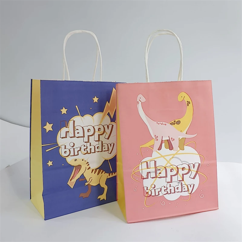 22*27*11cm luxury colored cartoon white kraft paper bag for children gift birthday with twisted handle