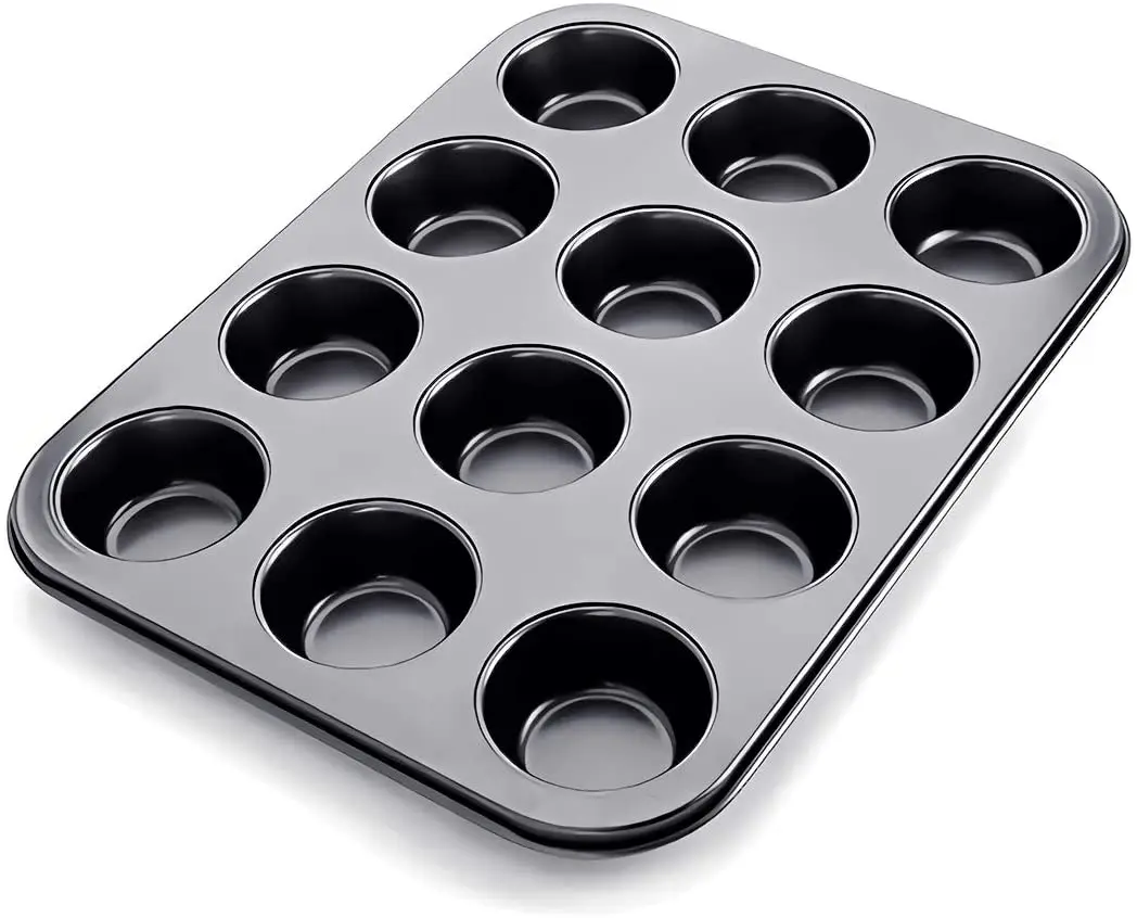 Home Kitchen Golden Black Carbon Steel Nonstick 12 Cups Muffin Pan for Cupcake Baking Tray