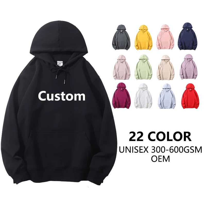 US/Eu size  custom Logo DTG puff embroidery  printing  thick cotton hoodies custom logo