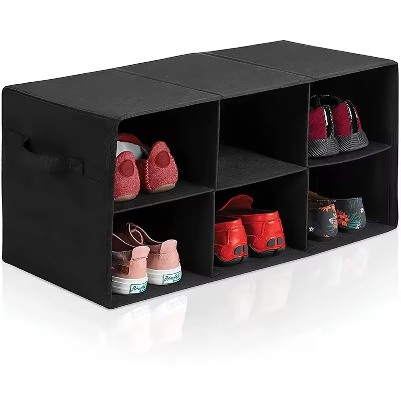 Fabric Shoe Storage Case With Handles Foldable Shoes Storage Organizer Collapsible Storage Box With Detachable Partition