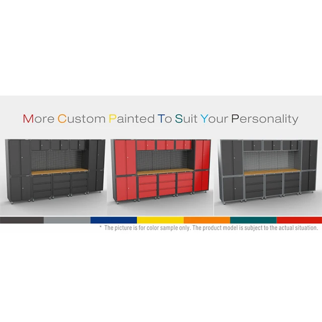 Kinbox 14pcs Garage Cabinet Storage Workbench Tool Cart Tool Trolley Workshop Metal Cabinet for Workshop