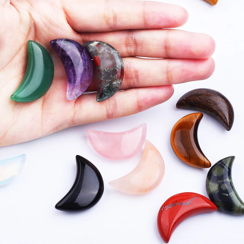 Tiny Crystal Moon Carving Gemstone Moon Rainbow Stone Crescent Moon Shape Engraved Tiger Eye Obsidian Model Decorative Love