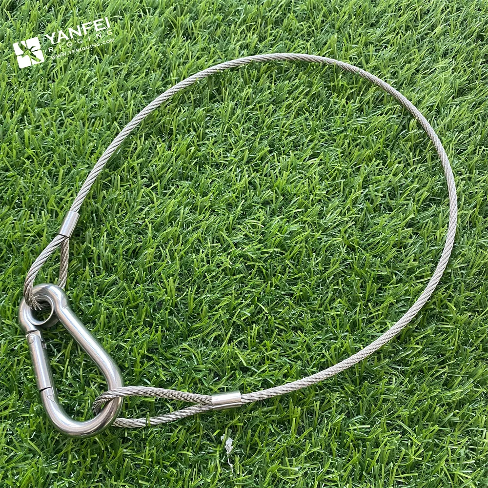 Steel Wire Rope Cable Sling With Eyelet Snap Hook, Safety Lock Wire With Carabiner