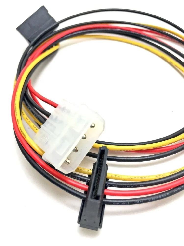 4 Pin Molex Male to Dual 90 Degree SATA 15 Pin Female Power Cable 30cm