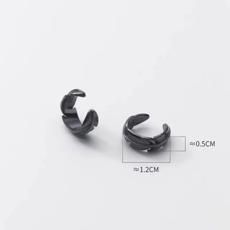Retro Punk Style 925 Sterling Silver Feather Women Men Cuff Earrings For Women Gifts Fine Jewelry