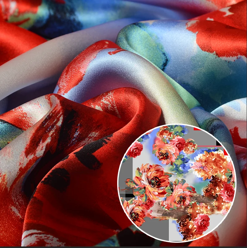 Цифровая ткань шармёз с цветочным принтом шелковая атласная ткань
