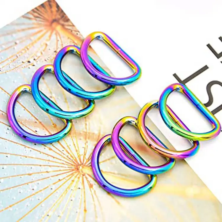 Fashion Bag Strap Parts Accessories Hardware D-Ring Shape Buckle Making Iridescent Rainbow Color Metal D Ring For Handbags