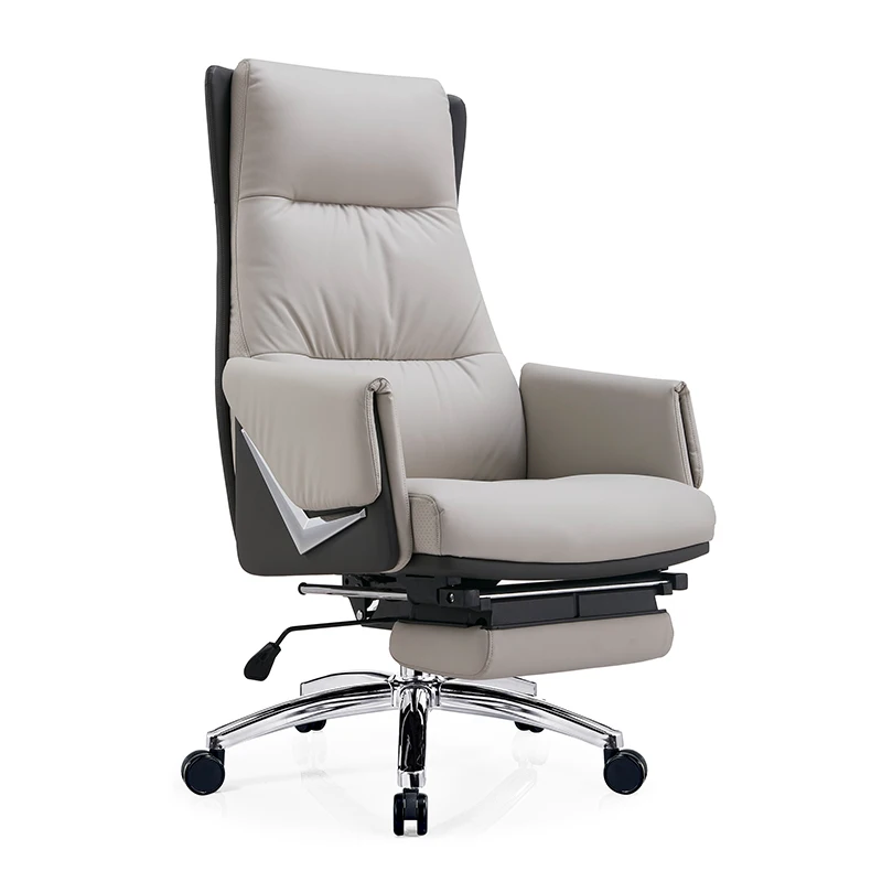 Light grey ergonomic office chair executive leather chair for working computer chair