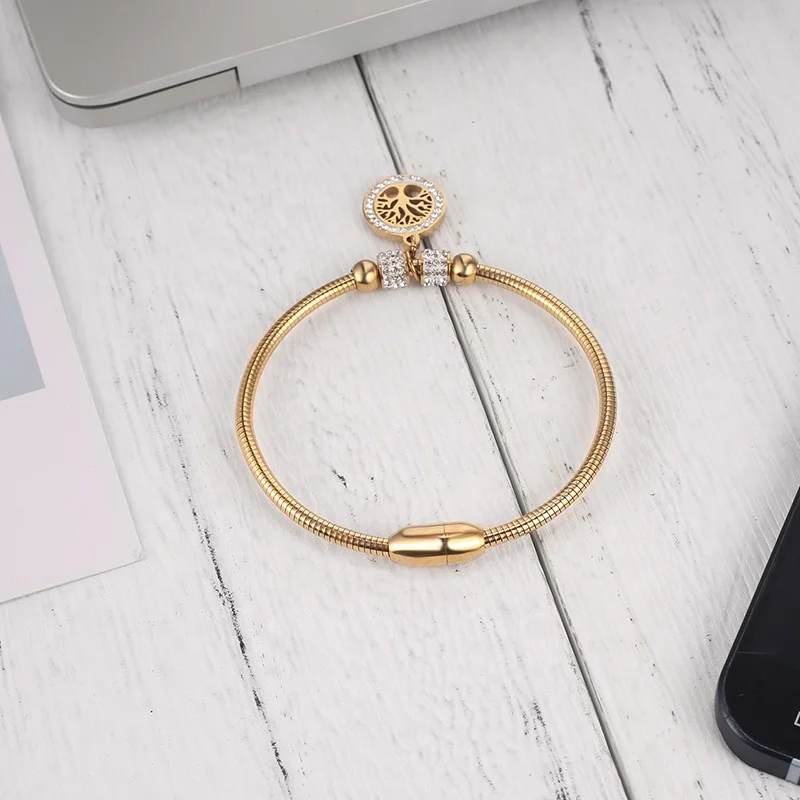 1 Day Delivery Gold Snake Chain Tree of Life Charm Bangle Bracelet Jewelry