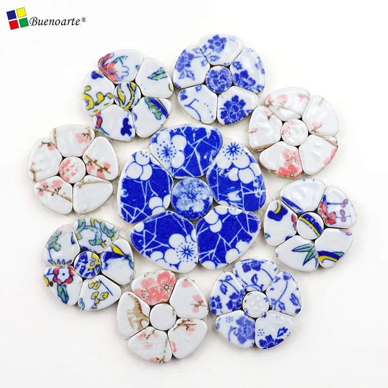 DIY Petal mosaic cherry bloom petal blue & white ceramic broken mosaics for children hobbies and crafts art