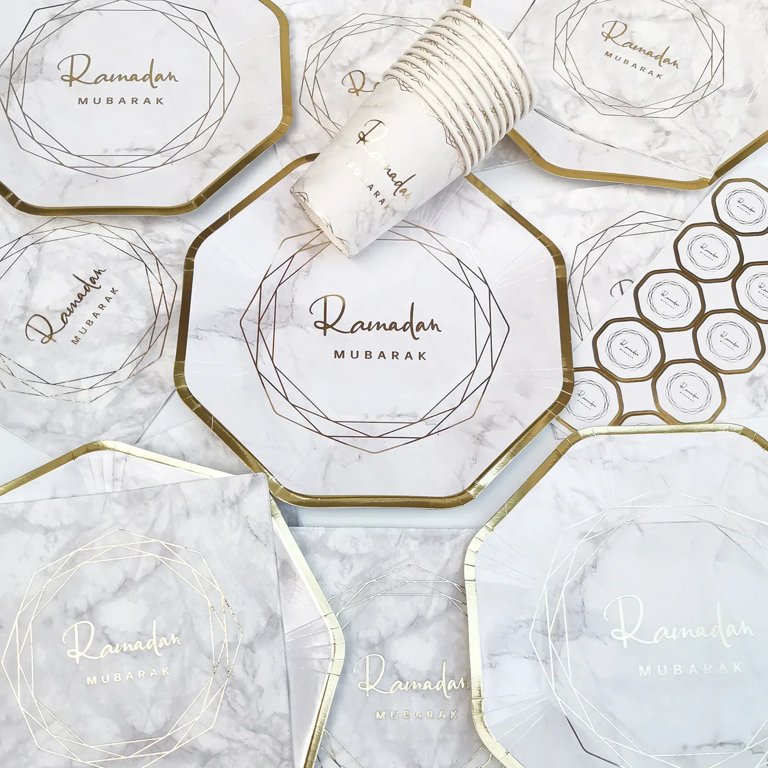 Одноразовая мусульманская бумажная посуда с золотым тиснением фольга салфетка тарелка для чашек Рамадана товары вечеринок