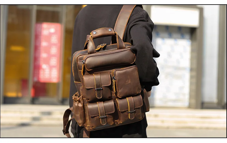 Best-selling Leisure Men Brown Leather Bags Travel Backpack Custom men bags