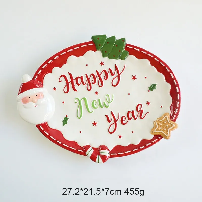 Ceramic Custom Christmas Food Grade Oval Plate And Round Cake Display Tableware Plate For Party Luxury Dinnerware