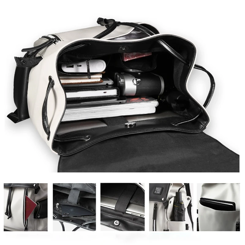 Pu Leather Laptop Backpack College School Bags Travel Backpack For Men Leather backpack