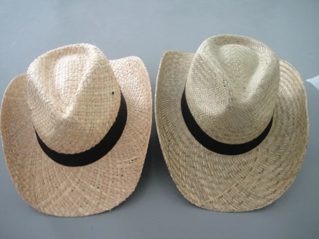 
Wholesale Factory Supply Cheap Fashionable Handsome Hollow Straw Cowboy Hats With Metal Belt 