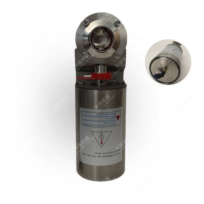 SS 304 316L sanitary air driven auto butt welded butterfly valve PE vertical spring return actuated