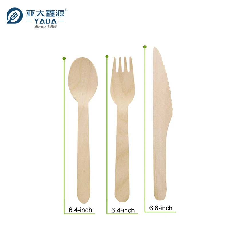 YADA Chinawood  Combo Pack Camping Utensils Disposable Compostable Birch Wooden Tableware Forks Spoons Knives Set 24pcs