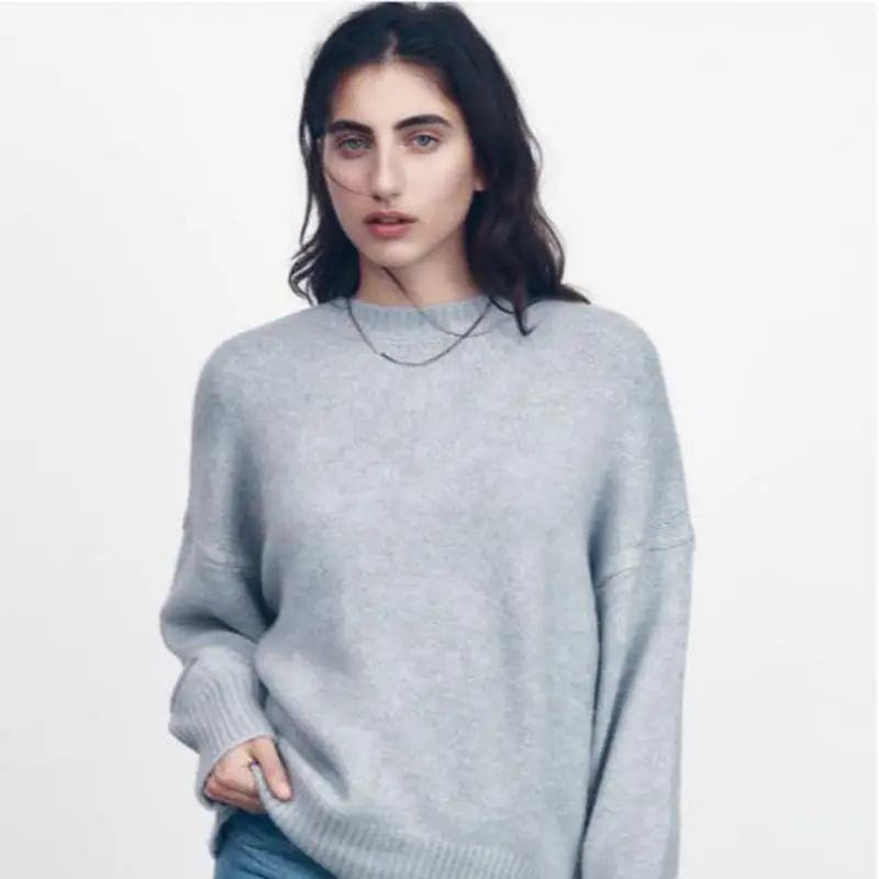 Supplier Custom Crewneck Sweater Ladies Pullover Knitwear Winter Loose Knit Sweater Winter Clothes for Women Thick Puff Sleeve