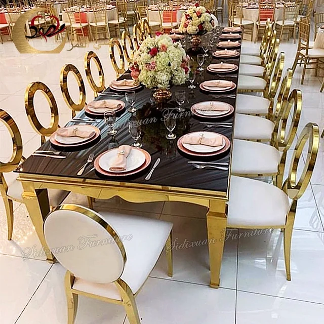 Лидер продаж, роскошные современные столовые Столы из Нержавеющей стали с зеркальным стеклом для свадебных торжеств