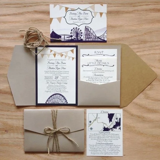 Wholesale creative pocket laser cut invitation cards elegant wedding invitations