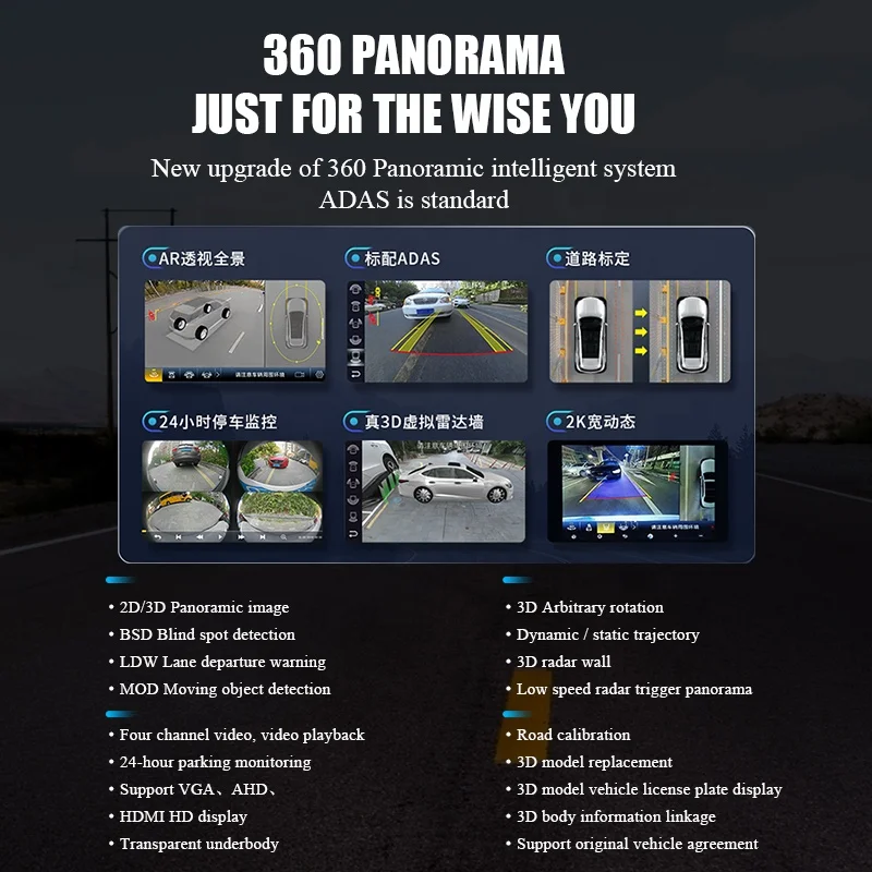 New 3d 360 degree bird view system with ADAS system support BSD LDW MOD RCTA 360 car camera panorama with adas 360 CAR camera