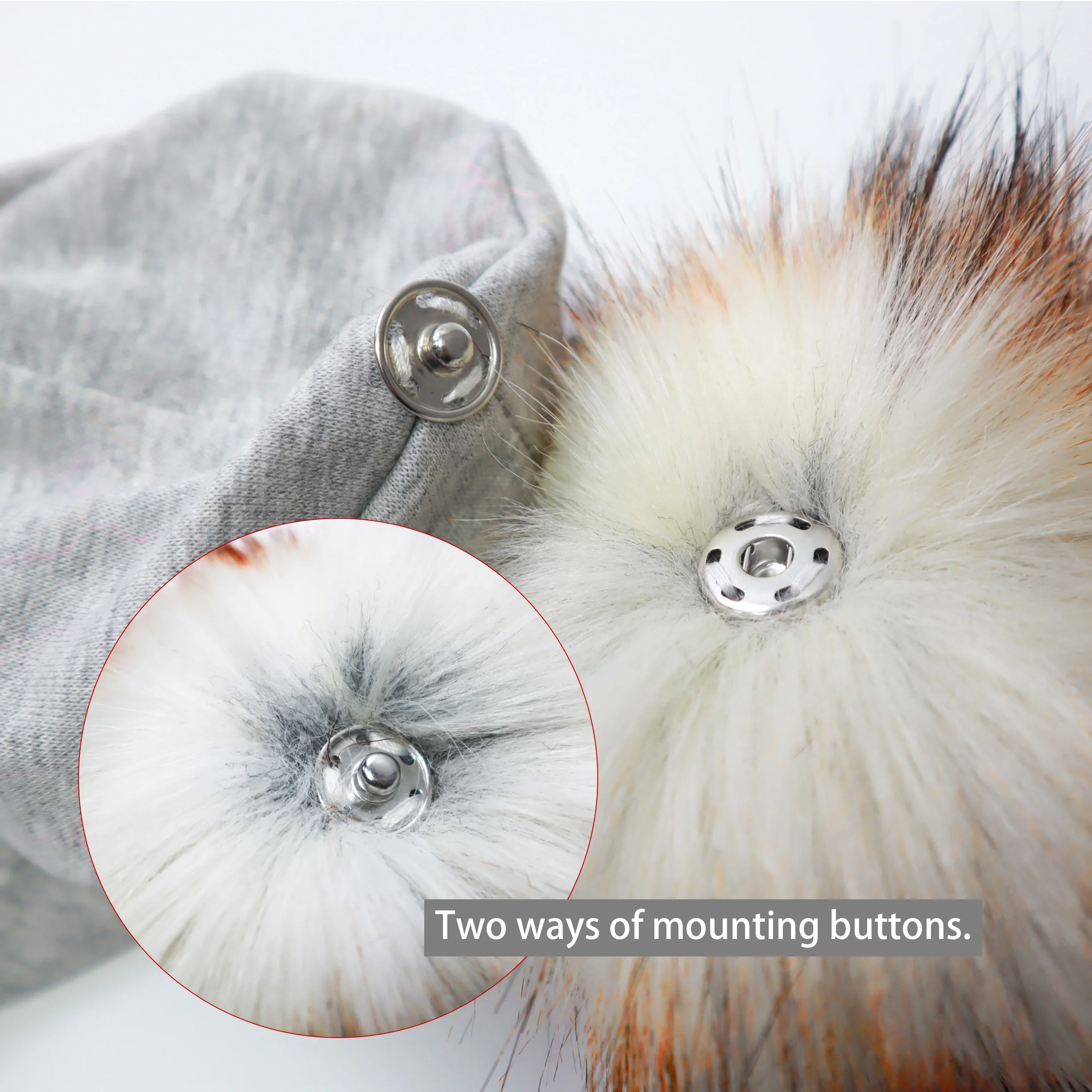 Faux Fur Pom Pom with Snap Buttons for Knitting Beanie Hats Fluffy Detachable Furry Balls Keychain Keyring Accessories