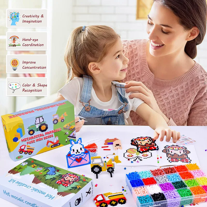 2024 Factory Custom 10000PCS Iron Fuse Hama Beads Non-Toxic Kid Toys DIY Ironing Perler Fuse Beads Kit with Gift Box