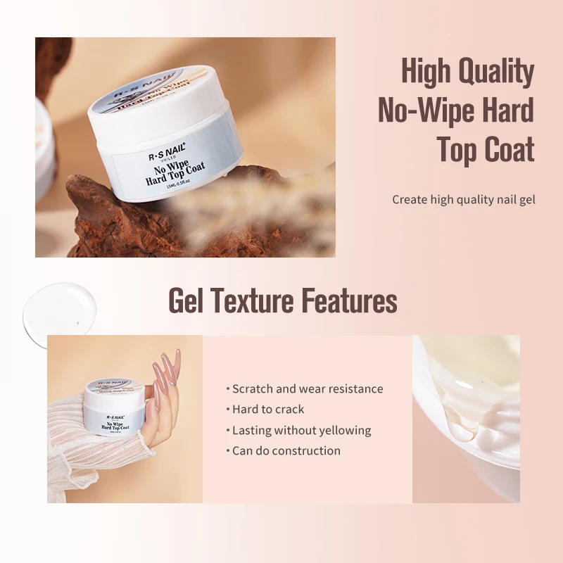 R S Nail Custom Logo 15ml  No Wipe Hard Top Coat Jar High Quality Long Lasting  Varnish Nail Uv Gel Top Coat Adhesive Nail Glue