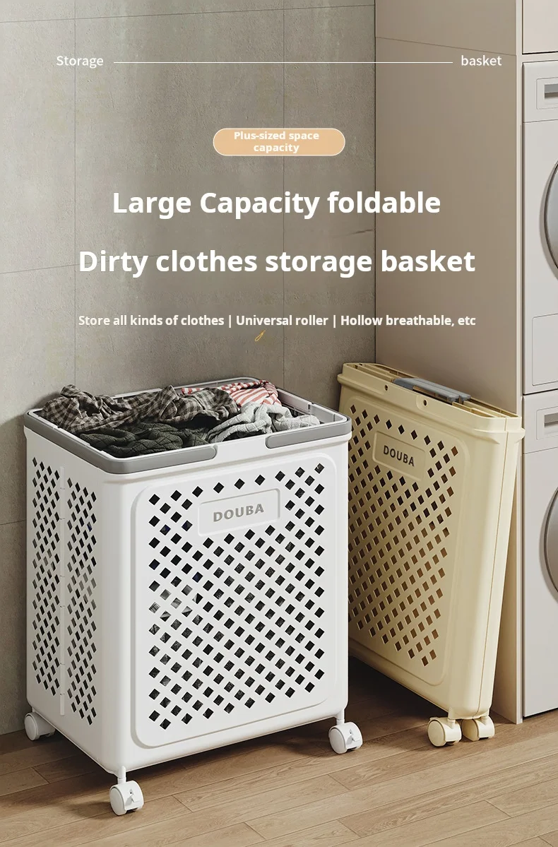 Xjh Large Capacity Collapsible Plastic Laundry Basket With Wheels And Handle Multipurpose Use For Sundries And Gifts