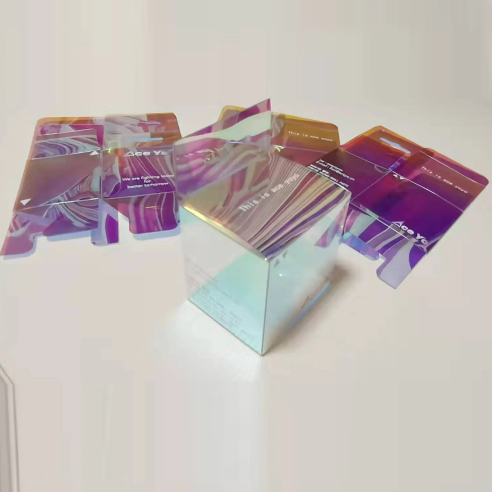 Luxury Colorful Shiny Laser Holographic Plastic PVC PET Square Acetate Box WIth Logo Printing