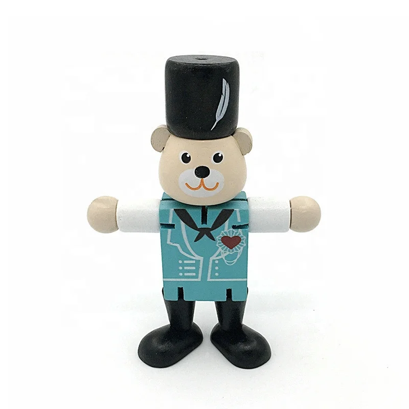 Creative transformation bear puppet wooden puzzle toy children elastic joint movement doll wooden robot