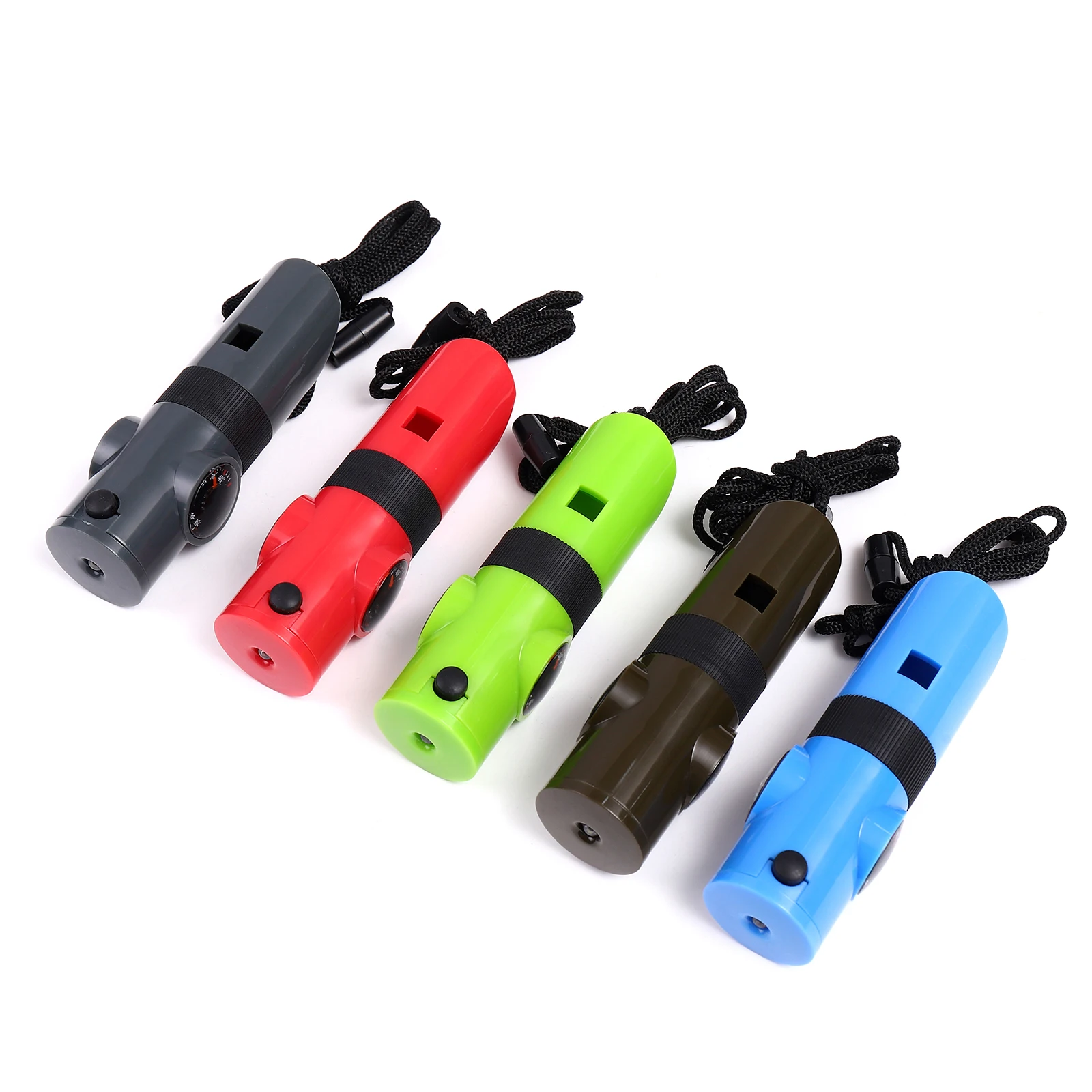 7 in 1 Multifunction Outdoor Tool Compass Thermometer Flashlight Survival Whistle