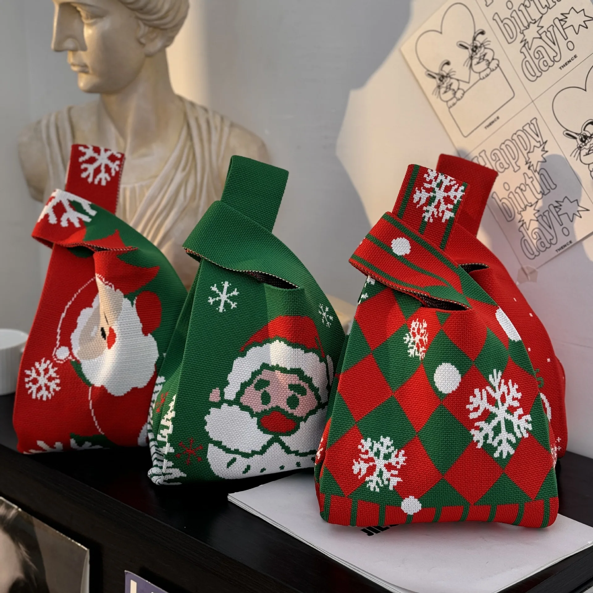 2025 Christmas Fashion Crochet Vest Knit Tote Bag Wholesale Custom Crochet Portable Girl Shopping Handbag