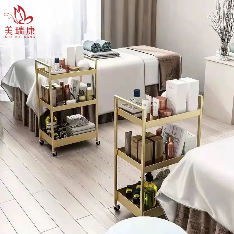 Golden metal salon furniture cheap working trolley wholesale