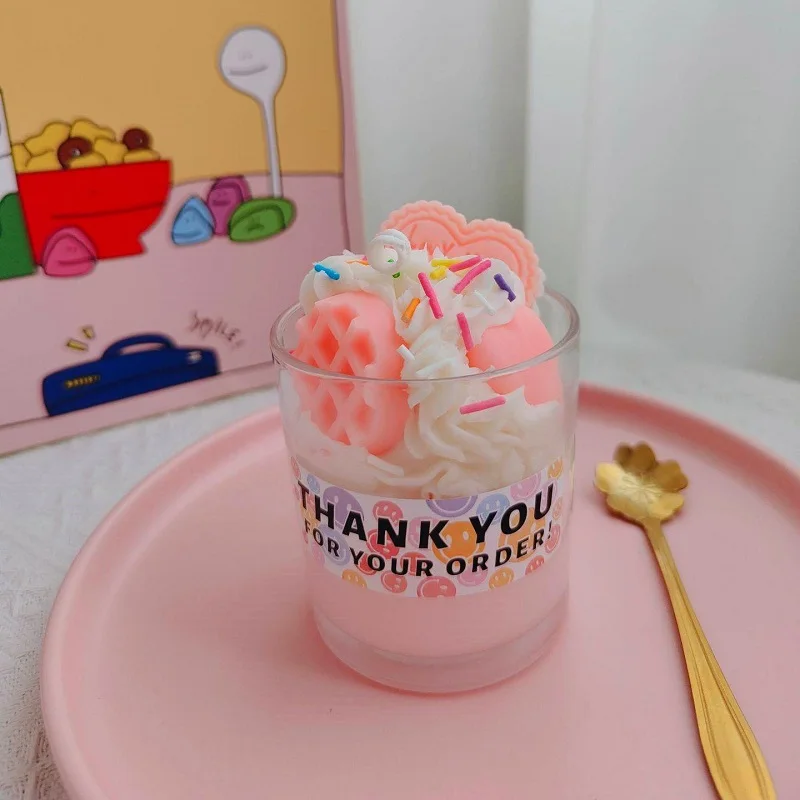 Handmade DIY Soy Wax Simulated Ice Cream Chocolate Glass Aromatherapy Candle Cute Strawberry Fruit Food Dessert Scented Candles