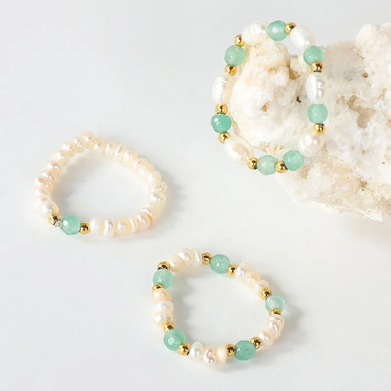 Baroque Beaded Natural Freshwater Pearl Spring Ring Colors Bead Adjustable Rings French Vintage Minimalist Jewelry Elastic Ring