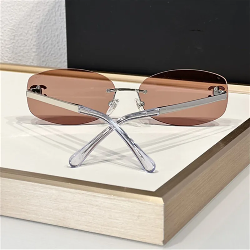 New 2024 Brand Designer Women CC Diamond Rimless Sunglasses Luxury Poly Styrene Lenses Mirror Glasses UV400 Eyeglasses
