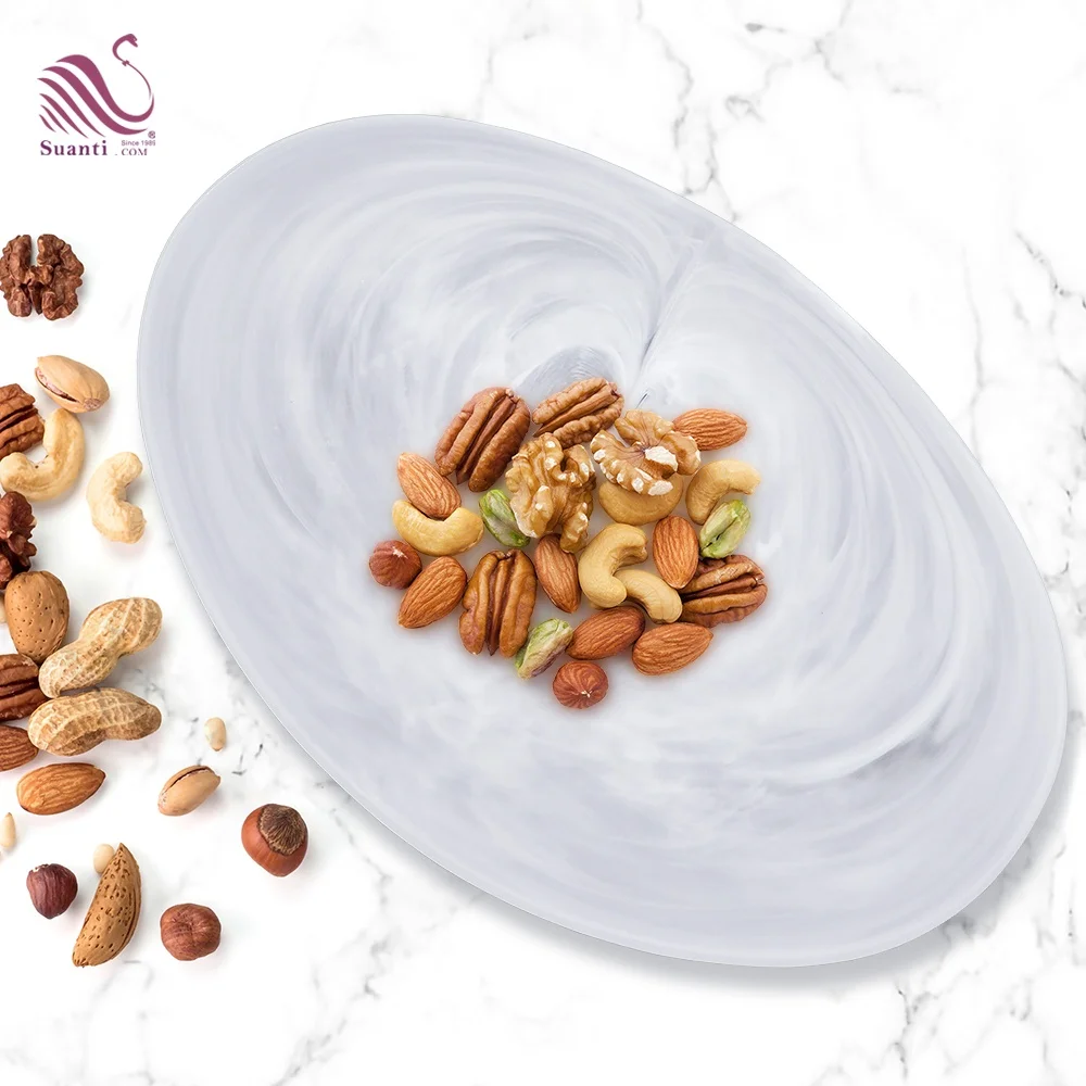 Suanti resin marble swirl dinning serving plate dish christmas nordic restaurant luxury wedding dinnerware dinner plates set