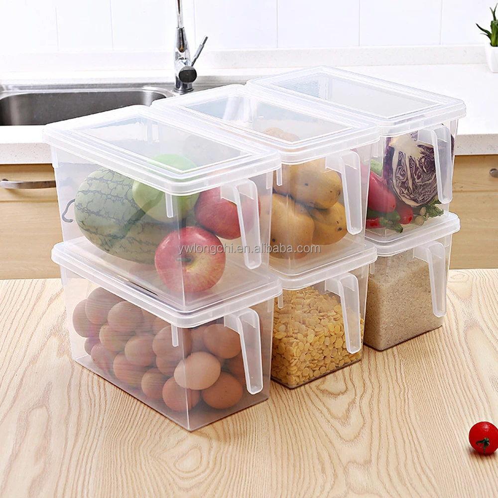 Large Capacity  Plastic Bins Food Container  Refrigerator Fruit and Vegetable Storage Box with Handle