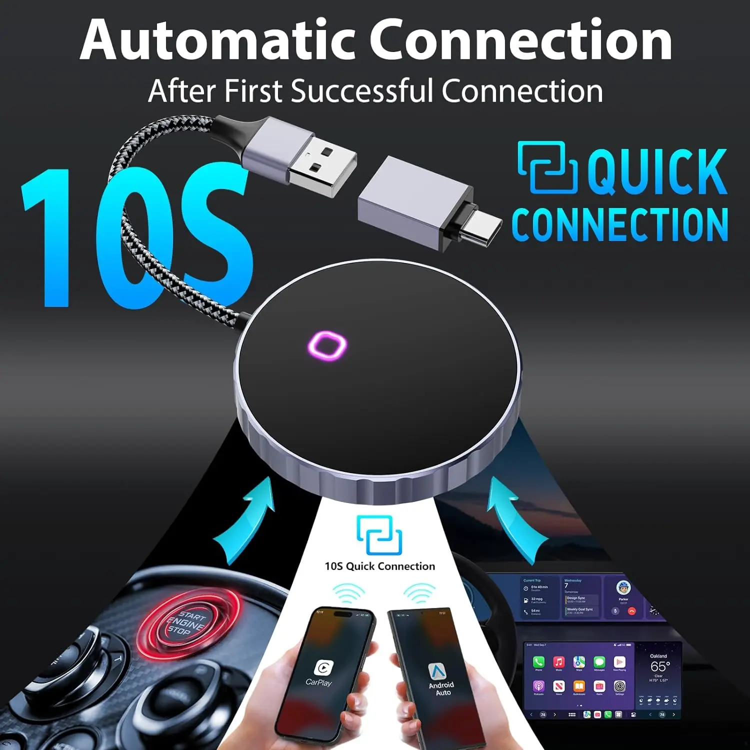 Android Auto Dongle 2-in-1 Wired CarPlay Wireless CarPlay Adapter Android Auto Wireless Adapter