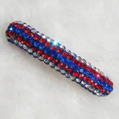 Wholesale customized designs clay pave rhinestone American flag pattern curved tube beads for bracelets necklaces jewelry making
