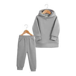 Custom embroidery cotton plain kids jogger sets pullover two pieces tracksuit children high quality kids sweatsuit sets