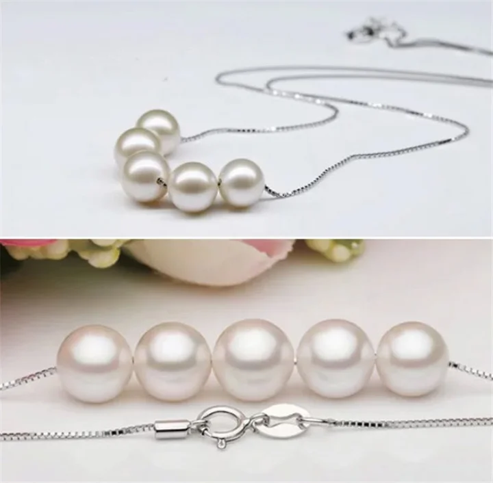 7-8mm Round AA+ S925 Sterling Silver Real Fresh Water Genuine Natural Freshwater Pearl Pendant Necklace