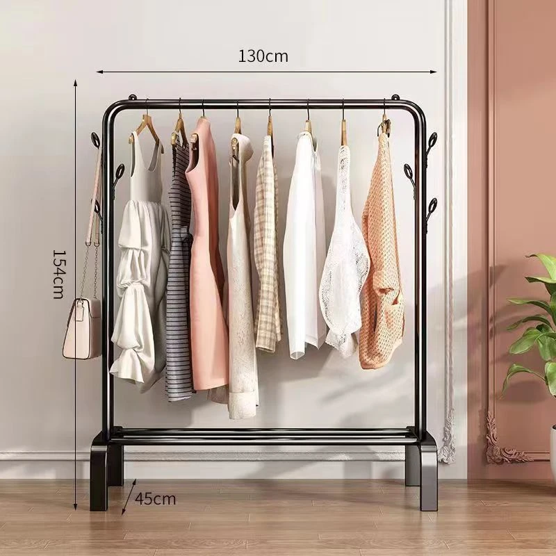 Wholesale Price Minimalist Design Household Coat Shoe Rack with Hooks Bedroom Black Coat Rack Commercial Garment Display Shelf