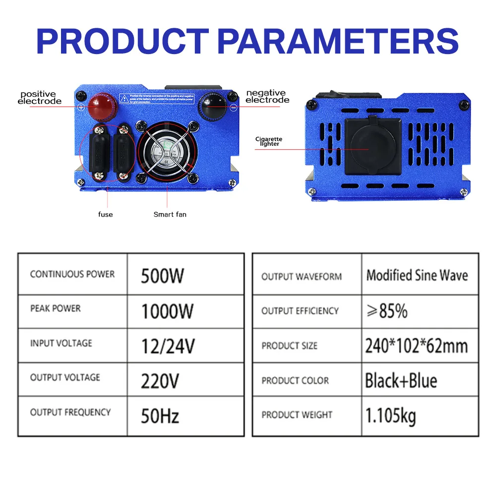 Inverter 1000W Pure Sine Wave 12v/24v DC To 110V 60Hz 220V 50Hz Low Frequency Inverter Power Converter