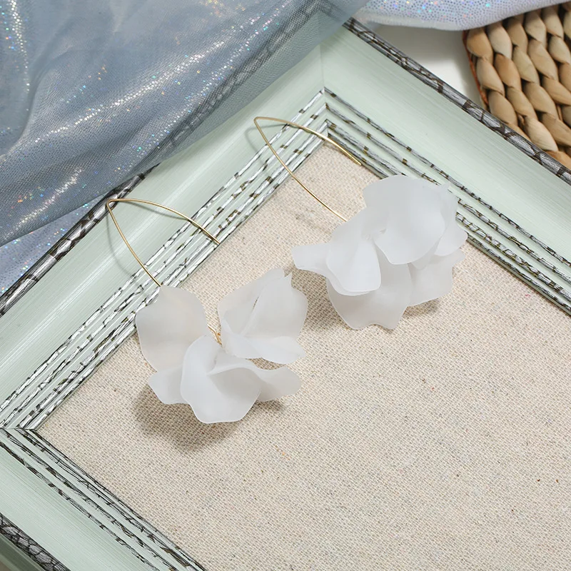 2020 New Korea Style Fashion Pressed Flower Earring Hook Dangle Long Earrings