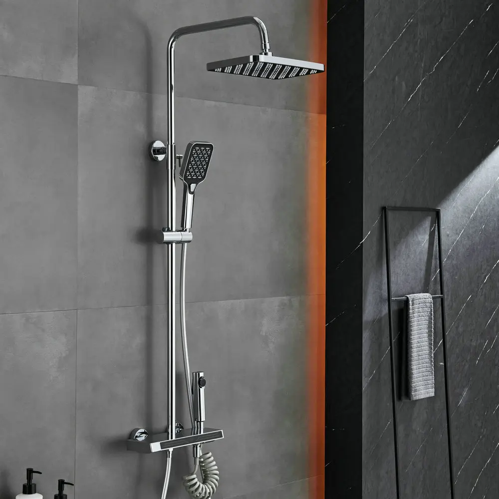 Fashionable New Design Exposed Bath and Shower Faucet System Set With Temperature Show Ambient LED Light