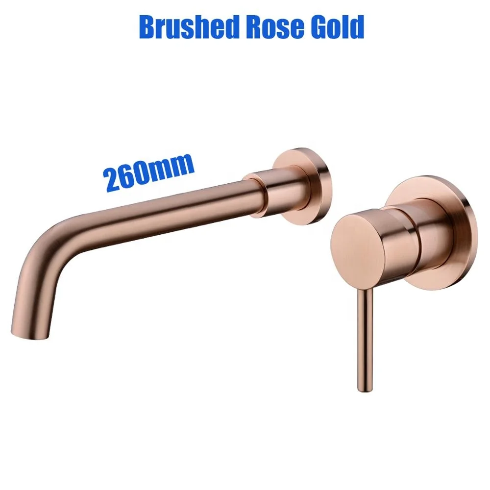 
Rose Gold Wall Mounted Basin Faucet Single Handle Hot Cold Sink Faucet Rotation Spout Brushed Gold Bathroom Watermark Mixer Tap 